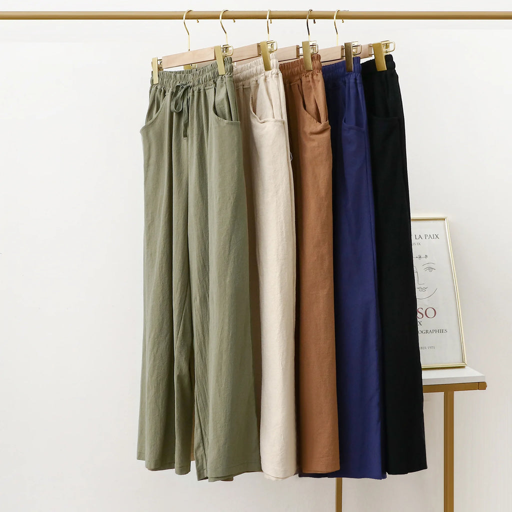 Pantalones De Mujer, nuevos Pantalones De pijama De lino y algodón para Mujer, Pantalones De pierna ancha, ropa De dormir femenina, pantalón para casa para primavera, verano y otoño