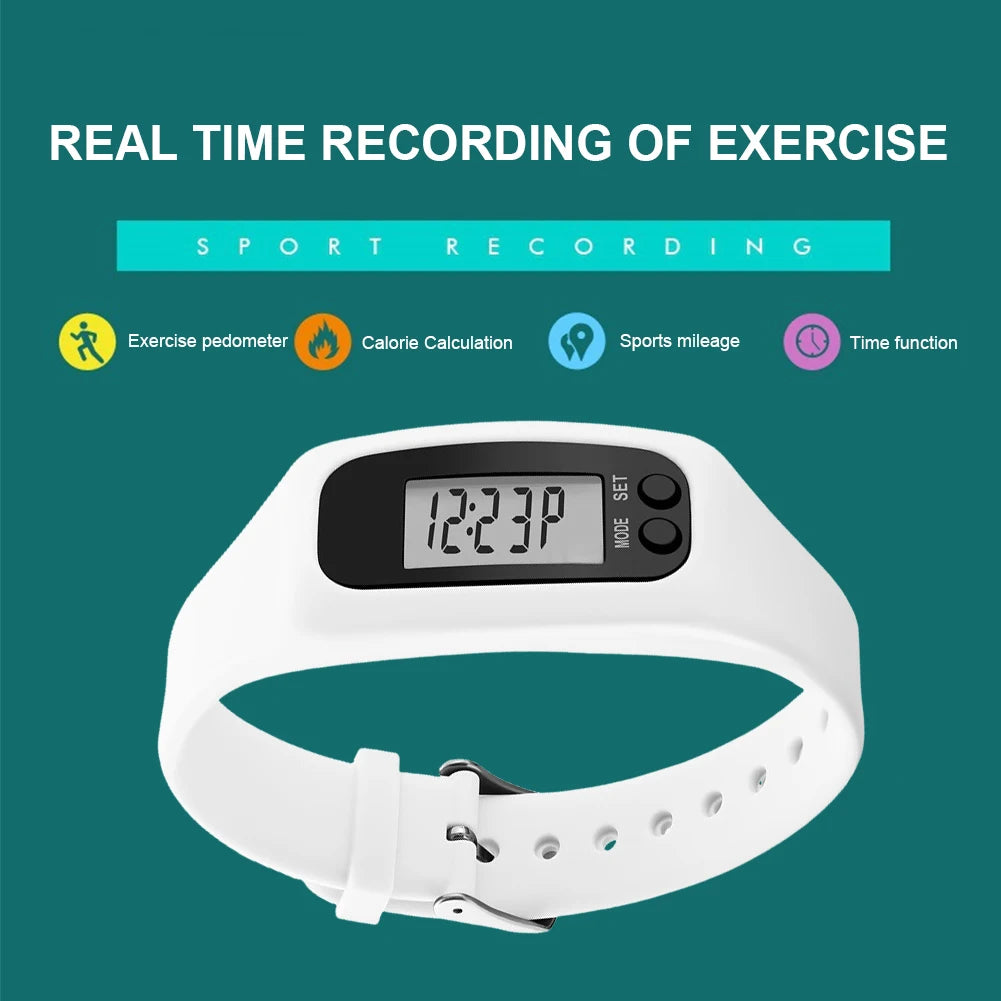 Pulsera con podómetro LED para adultos y niños, reloj de Fitness multifunción con pantalla de tiempo, contador de pasos, contador de calorías, 12/24H