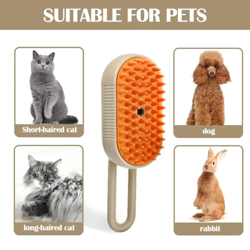 Cepillo de vapor 3 en 1 para mascotas, cepillo para gatos, vaporizador, removedor de pelo de mascotas, herramienta de limpieza para perros, peine de masaje con pulverizador de vapor, cepillo de aseo