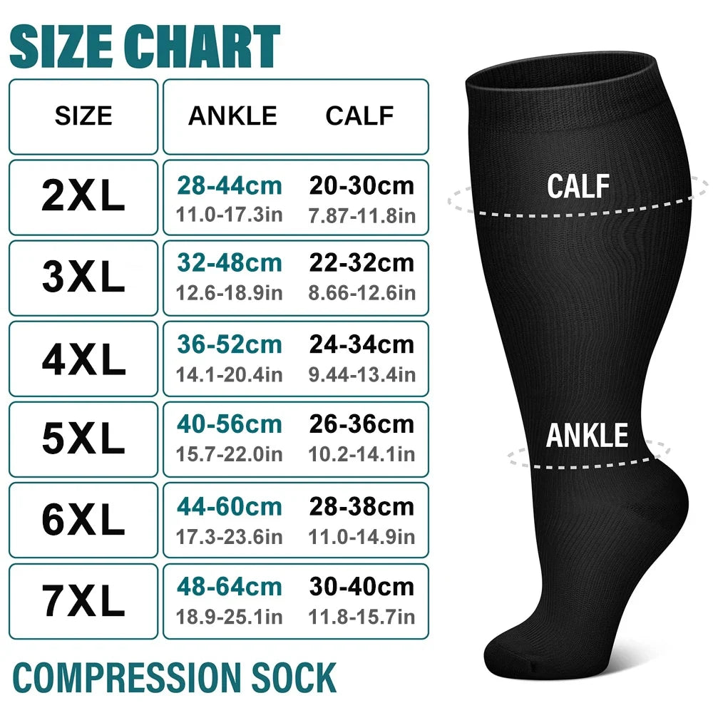 1 par de calcetines de compresión de pantorrilla extra anchos para mujeres y hombres, calcetines de compresión de talla grande 20-30 mmHg, medias hasta la rodilla