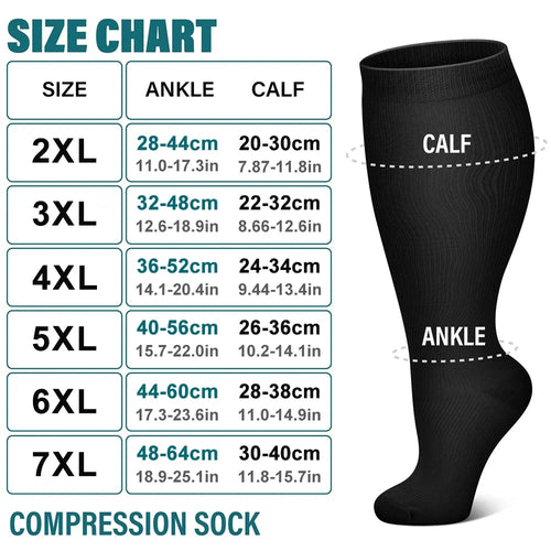 1 par de calcetines de compresión de pantorrilla extra anchos para mujeres y hombres, calcetines de compresión de talla grande 20-30 mmHg, medias hasta la rodilla