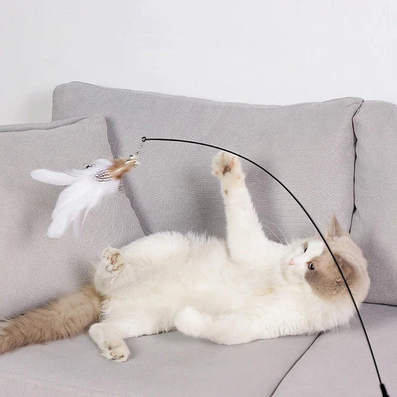 Palo Teaser con ventosa para gatos, campana de plumas resistente a las mordeduras, juguetes interactivos para gatos, cabeza de repuesto, suministros de energía para mascotas