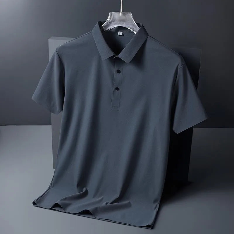 Polo de seda de hielo para hombre, camiseta de manga corta, elástica, sin hierro, fina, ligera, de lujo