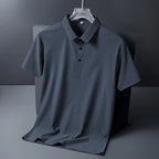 Polo de seda de hielo para hombre, camiseta de manga corta, elástica, sin hierro, fina, ligera, de lujo