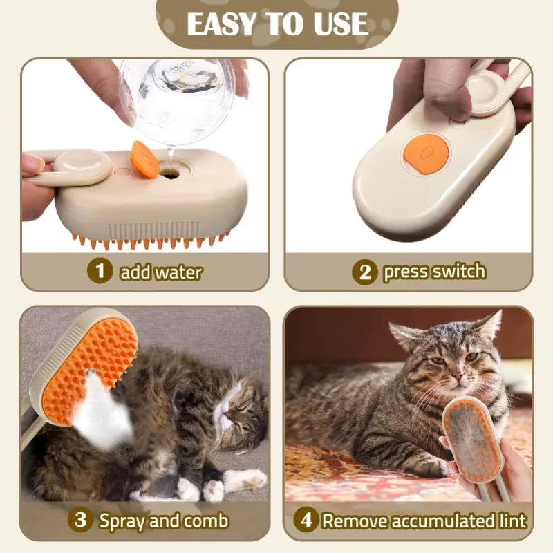 Cepillo de vapor 3 en 1 para mascotas, cepillo para gatos, vaporizador, removedor de pelo de mascotas, herramienta de limpieza para perros, peine de masaje con pulverizador de vapor, cepillo de aseo