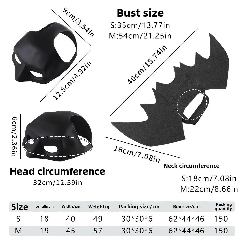Conjunto de disfraz de murciélago negro para mascotas de Halloween con ala de máscara para gatos, perros, Cosplay creativo, suministros para fiesta de Halloween para mascotas