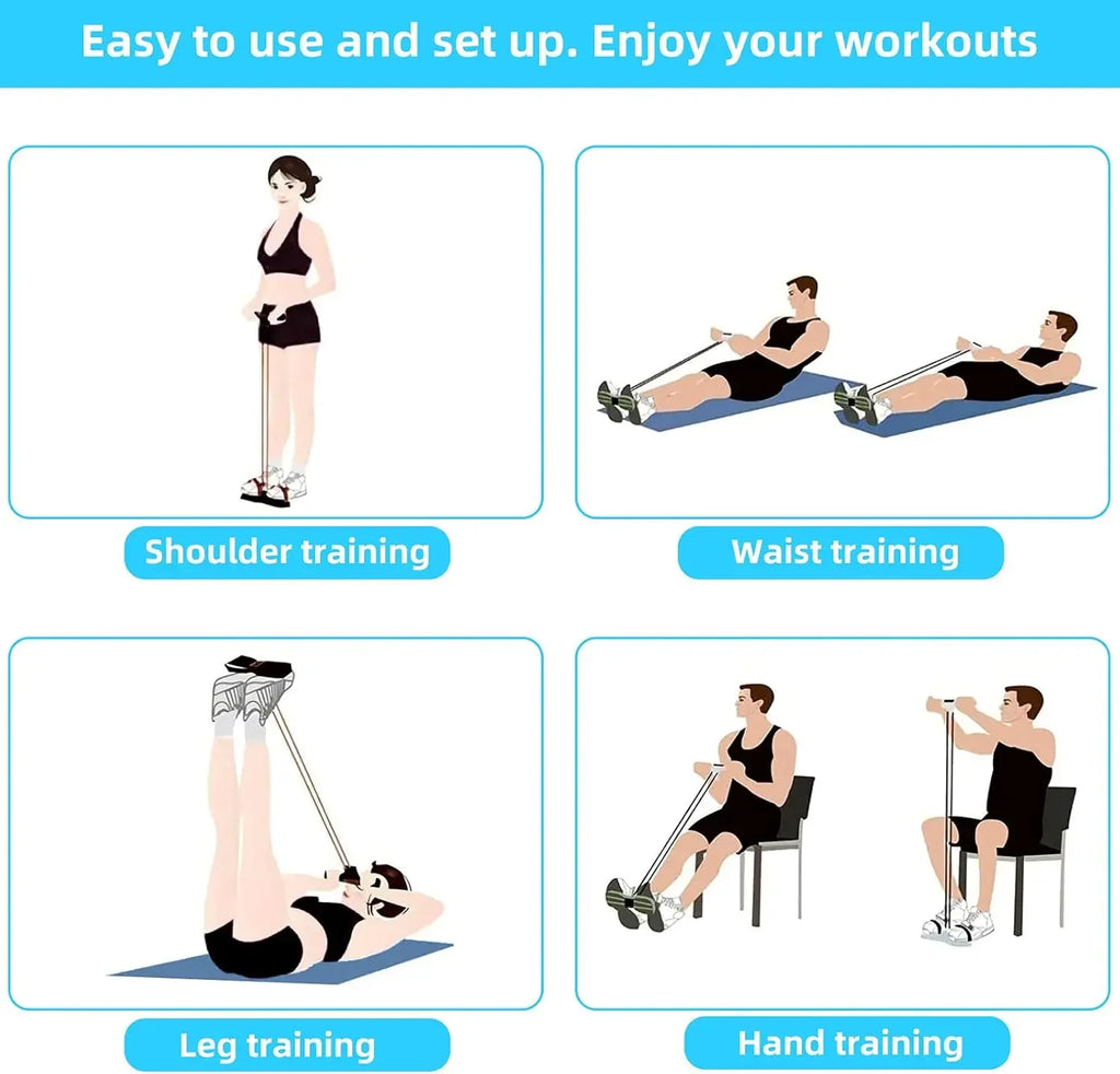 Tensor de banda de resistencia de 4 niveles con asas antideslizantes - Equipo de fitness en casa para entrenamiento muscular abdominal Yoga abdominal
