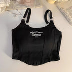 Top corto Y2K para mujer, camiseta sin mangas ajustada con dobladillo, informal, Sexy, ropa de calle blanca, camisetas sin mangas con letras y almohadilla，top mujer tops for women 2023，women's tops tees top y2k