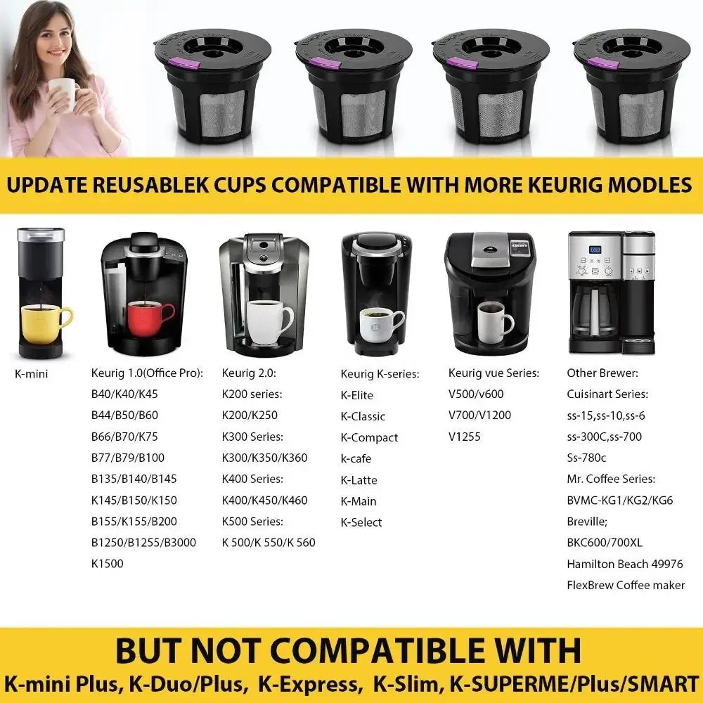 Filtros Reutilizables Ecológicos para Cápsulas K-Cup, Paquete de 6 - Malla de Acero Inoxidable de Grado Alimenticio, Compatibles con Cafeteras Keurig 1.0 y 2.0