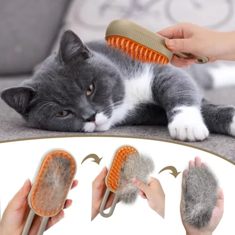 Cepillo de vapor 3 en 1 para mascotas, cepillo para gatos, vaporizador, removedor de pelo de mascotas, herramienta de limpieza para perros, peine de masaje con pulverizador de vapor, cepillo de aseo