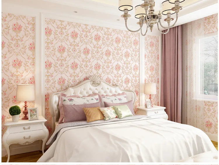 Papel tapiz europeo autoadhesivo flor pastoral pegatinas de pared de lujo autoadhesivo dormitorio sala de estar pared de fondo del hogar wal