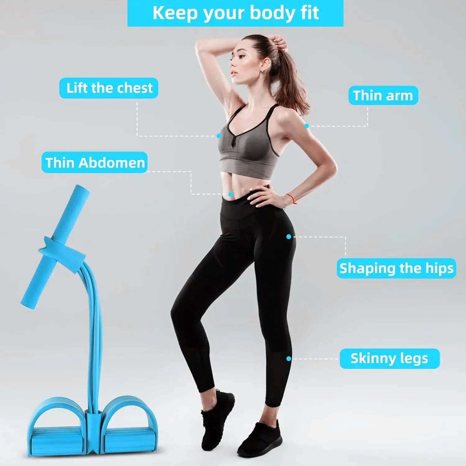 Tensor de banda de resistencia de 4 niveles con asas antideslizantes - Equipo de fitness en casa para entrenamiento muscular abdominal Yoga abdominal