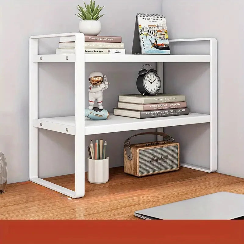 LUSQI-estante de 2 niveles para almacenamiento de escritorio, estantería de escritorio para estudiantes, estantes, escritorio para ordenador de oficina, gabinete escalonado, soportes de almacenamiento para el hogar