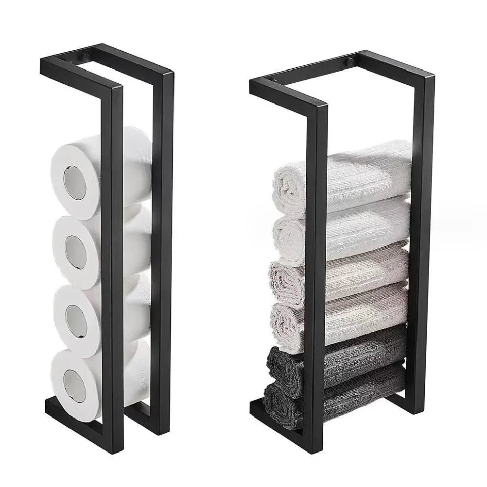 Toallero de baño, estante de almacenamiento de toallas de baño, rollo de toalla de baño de Hotel, estante de papel, colgante de pared negro de acero inoxidable de doble uso