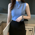 Novedad 2026: Chaleco de punto sin mangas de cuello medio alto, ajustado, de color liso, elegante y moderno, ideal como prenda interior para el día a día.