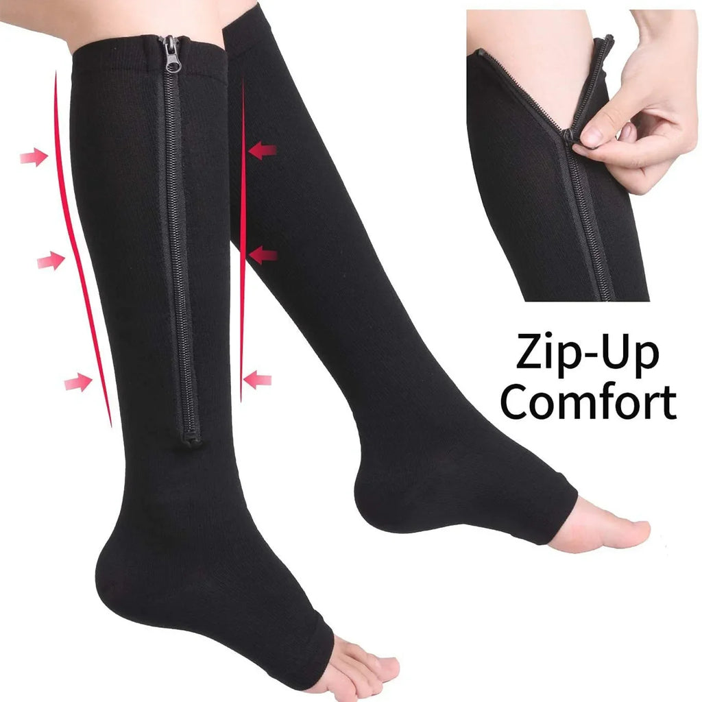Calcetines deportivos médicos de compresión con cremallera, calcetines elásticos de venas para mujeres y hombres, calcetines largos de presión de alta elasticidad para ciclismo, soporte para piernas