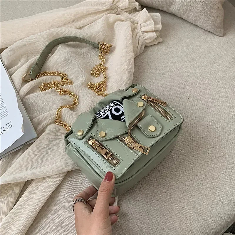 Bolsos de motocicleta de diseñador de marca famosa de moda europea, bolso de mensajero de hombro con forma de chaqueta de lujo, bolso de mano de cuero PU