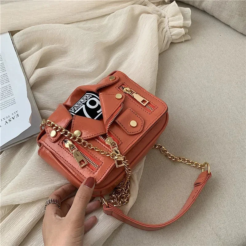 Bolsos de motocicleta de diseñador de marca famosa de moda europea, bolso de mensajero de hombro con forma de chaqueta de lujo, bolso de mano de cuero PU