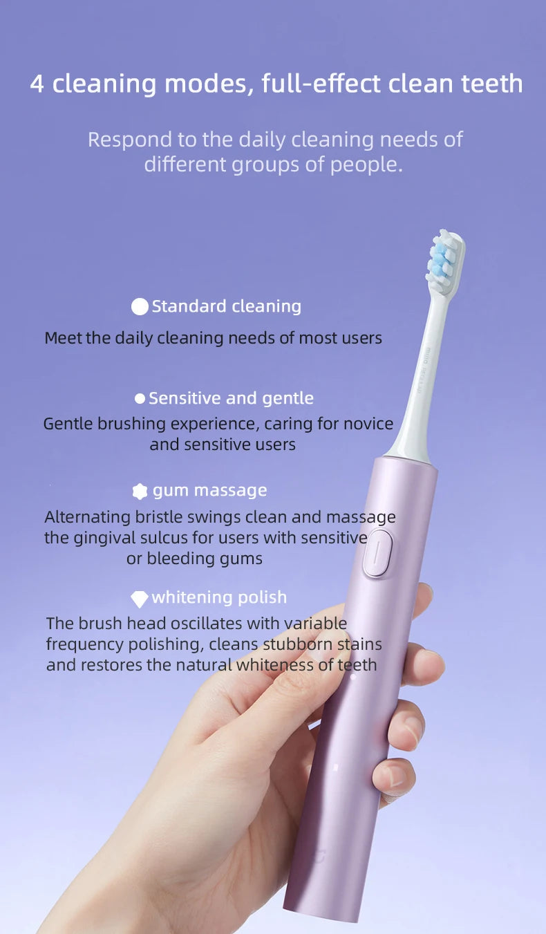 Juego de cepillos de dientes eléctricos sónicos Xiaomi MIJIA T302, 4 cabezales de cepillo, IPX8, resistente al agua, carga inalámbrica, cepillo de dientes electrónico