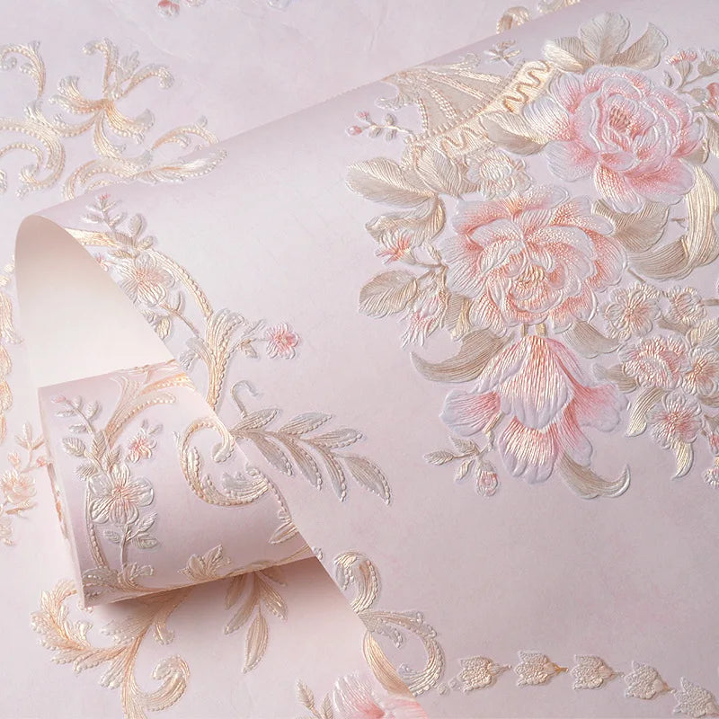 Papel tapiz europeo autoadhesivo flor pastoral pegatinas de pared de lujo autoadhesivo dormitorio sala de estar pared de fondo del hogar wal