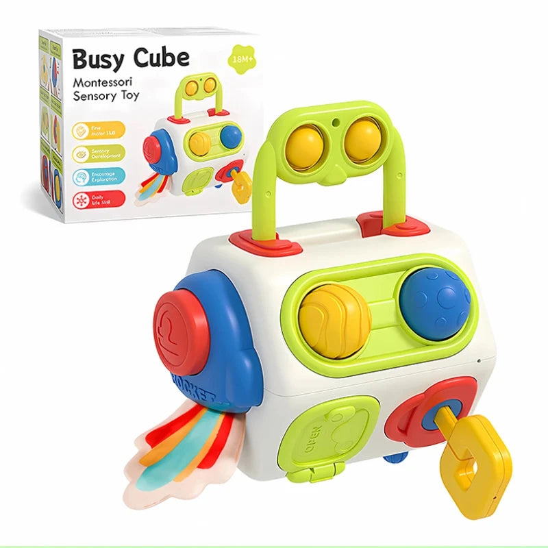 Cubo ocupado para niños pequeños, juguete de actividades sensoriales Montessori, tablero ocupado, en 1 10, cubo Fidget, autismo, aprendizaje, juguetes de viaje, regalos para bebés