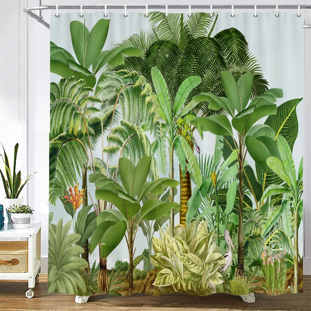 Cortinas de baño de flores, pájaros y plantas europeas, cortina de ducha impermeable, decoración de baño con impresión 3D con gancho, pantalla de baño