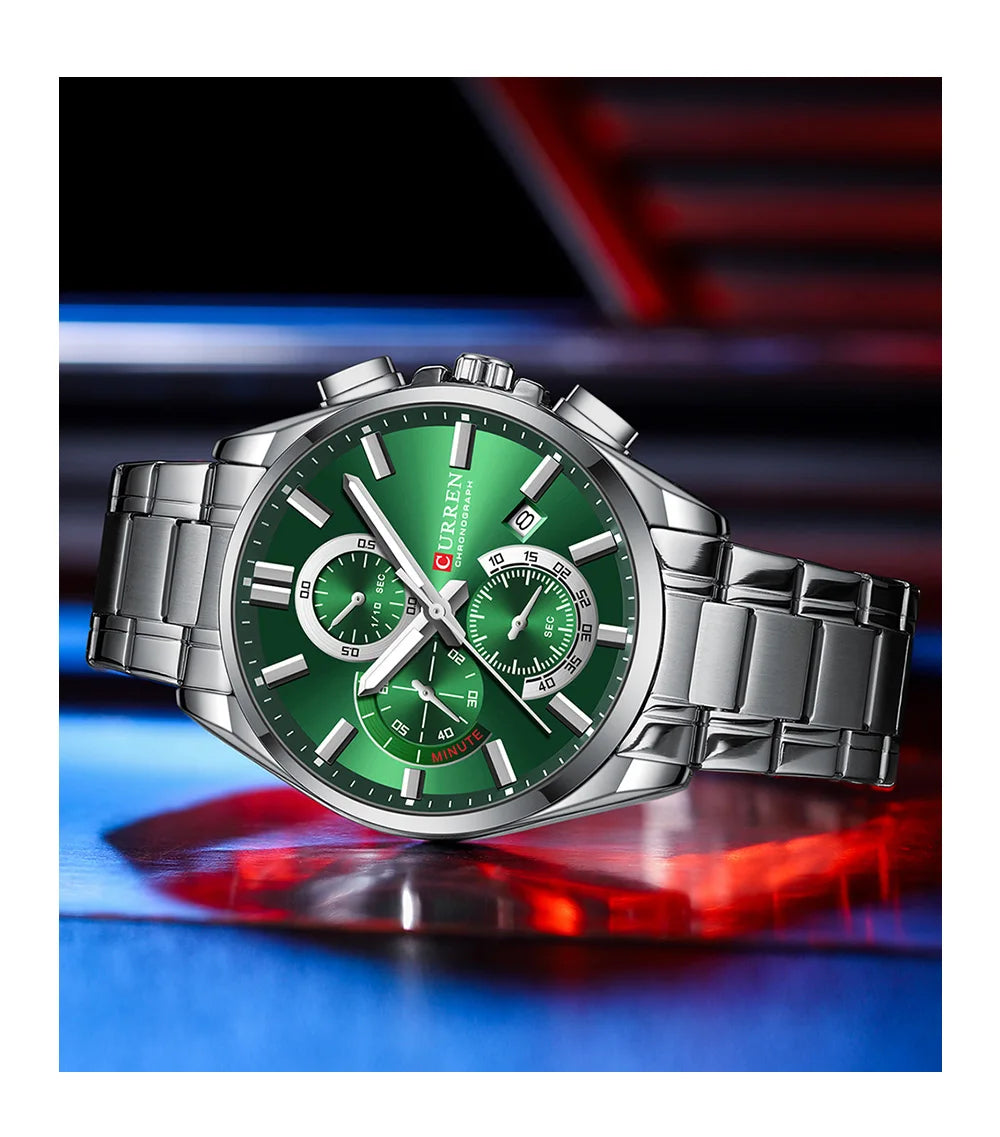 Relojes CURREN para hombre, relojes de lujo de primeras marcas para hombre, cronógrafo Original resistente al agua de acero inoxidable, fase lunar, fecha, esfera giratoria
