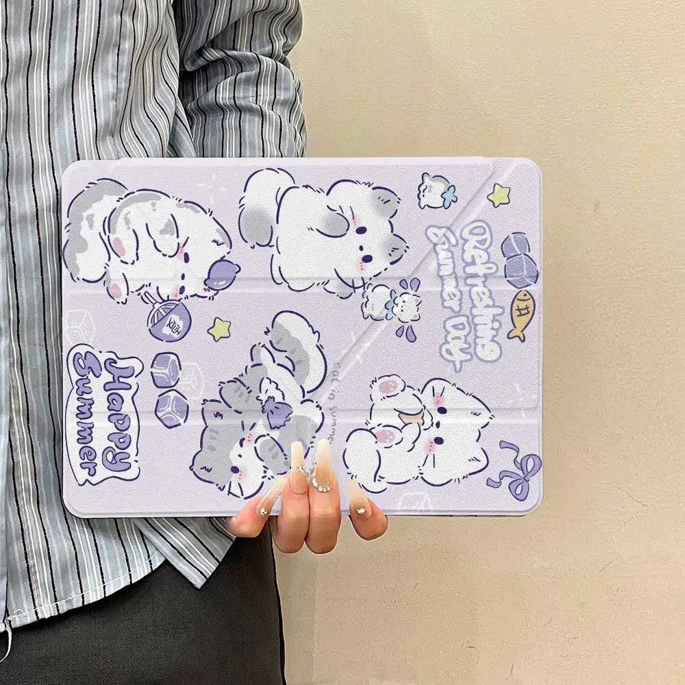 Estuche de gato bonito tipo 3 + Y con portalápices para IPad 2025 11th A16 Pro Air 13 11 M3 M2 M4 2025 12,9 "9 8 7 6 5 4 10Th Mini 7 6