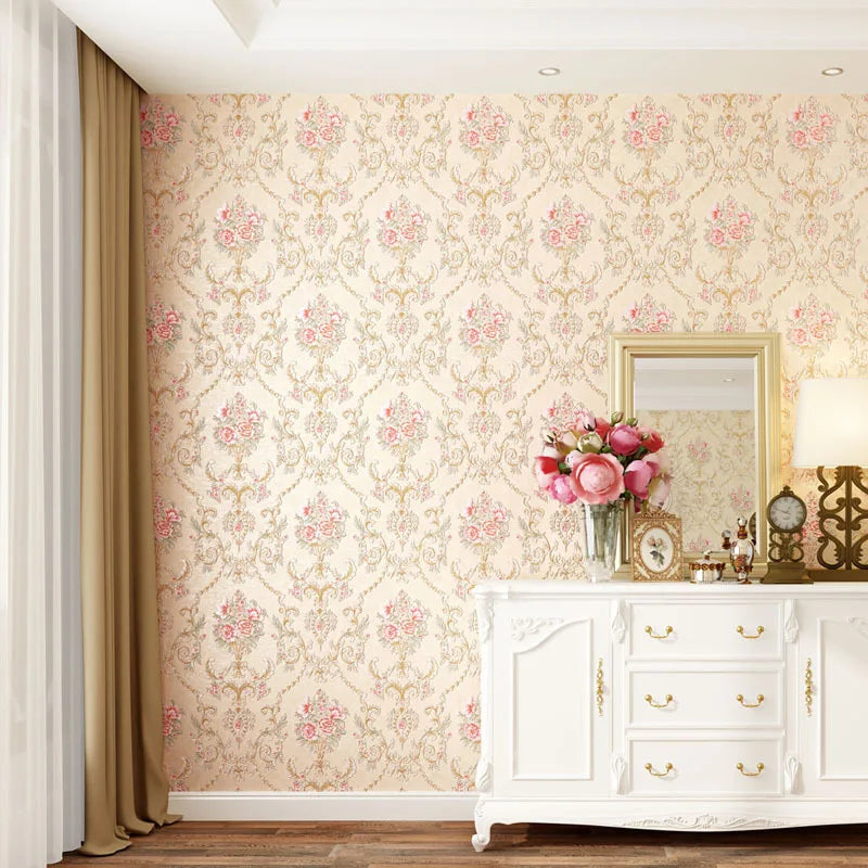 Papel tapiz europeo autoadhesivo flor pastoral pegatinas de pared de lujo autoadhesivo dormitorio sala de estar pared de fondo del hogar wal