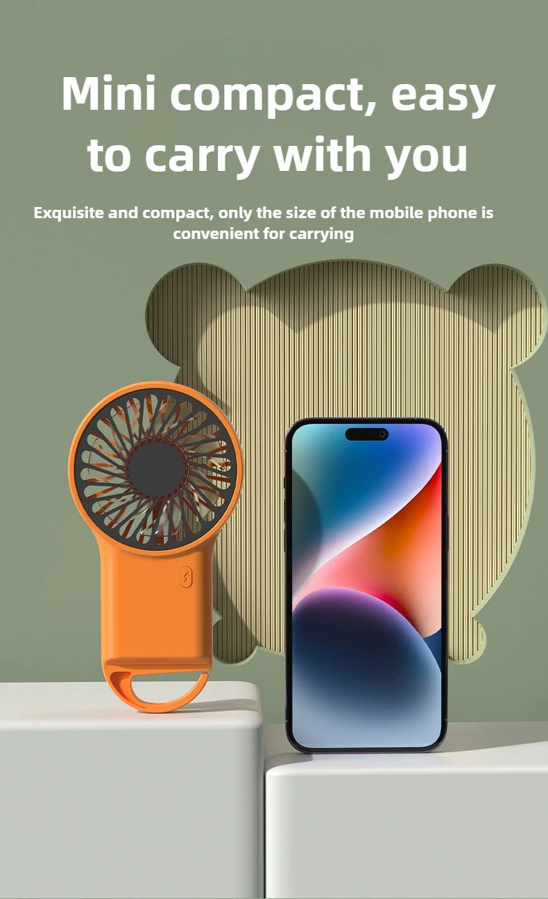 Miniventilador plegable de mano recargable por USB, diseño de dibujos animados con gancho para montañismo, uso en el hogar y la Oficina al aire libre, nuevo