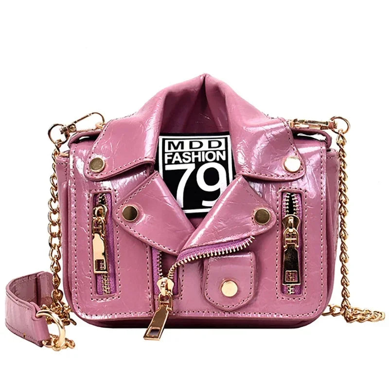Bolsos de motocicleta de diseñador de marca famosa de moda europea, bolso de mensajero de hombro con forma de chaqueta de lujo, bolso de mano de cuero PU