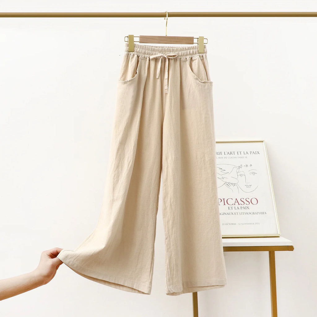 Pantalones De Mujer, nuevos Pantalones De pijama De lino y algodón para Mujer, Pantalones De pierna ancha, ropa De dormir femenina, pantalón para casa para primavera, verano y otoño