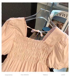 Blusa de Gasa con Manga Abullonada y Cuello Cuad, Estilo Verano 2025, para Mujer, Talla Pequeña