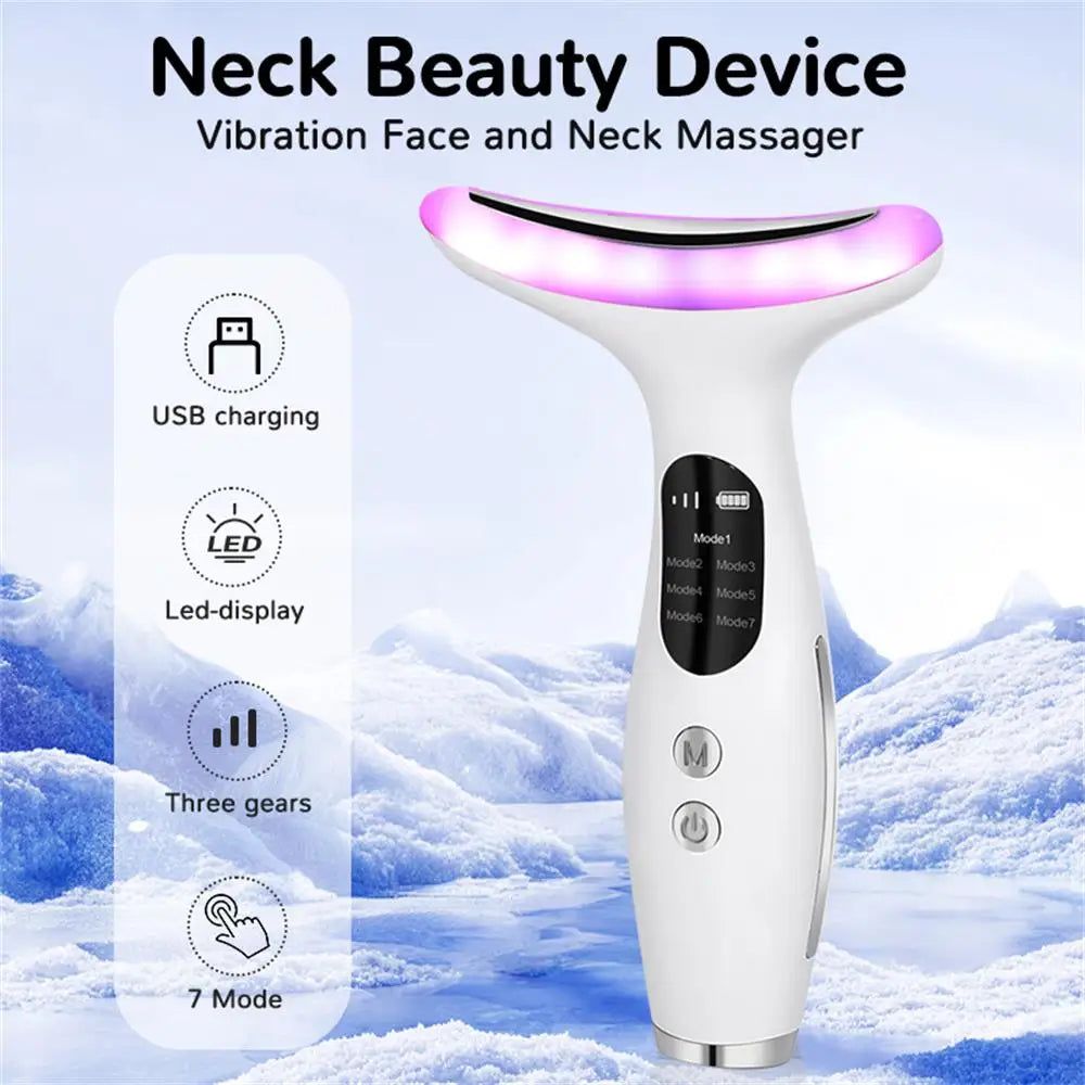 Dispositivo de belleza Facial y de cuello 2 en 1, masaje de vibración de alta frecuencia, dispositivo antienvejecimiento para estiramiento de la piel, herramienta de cuidado de la piel para uso doméstico