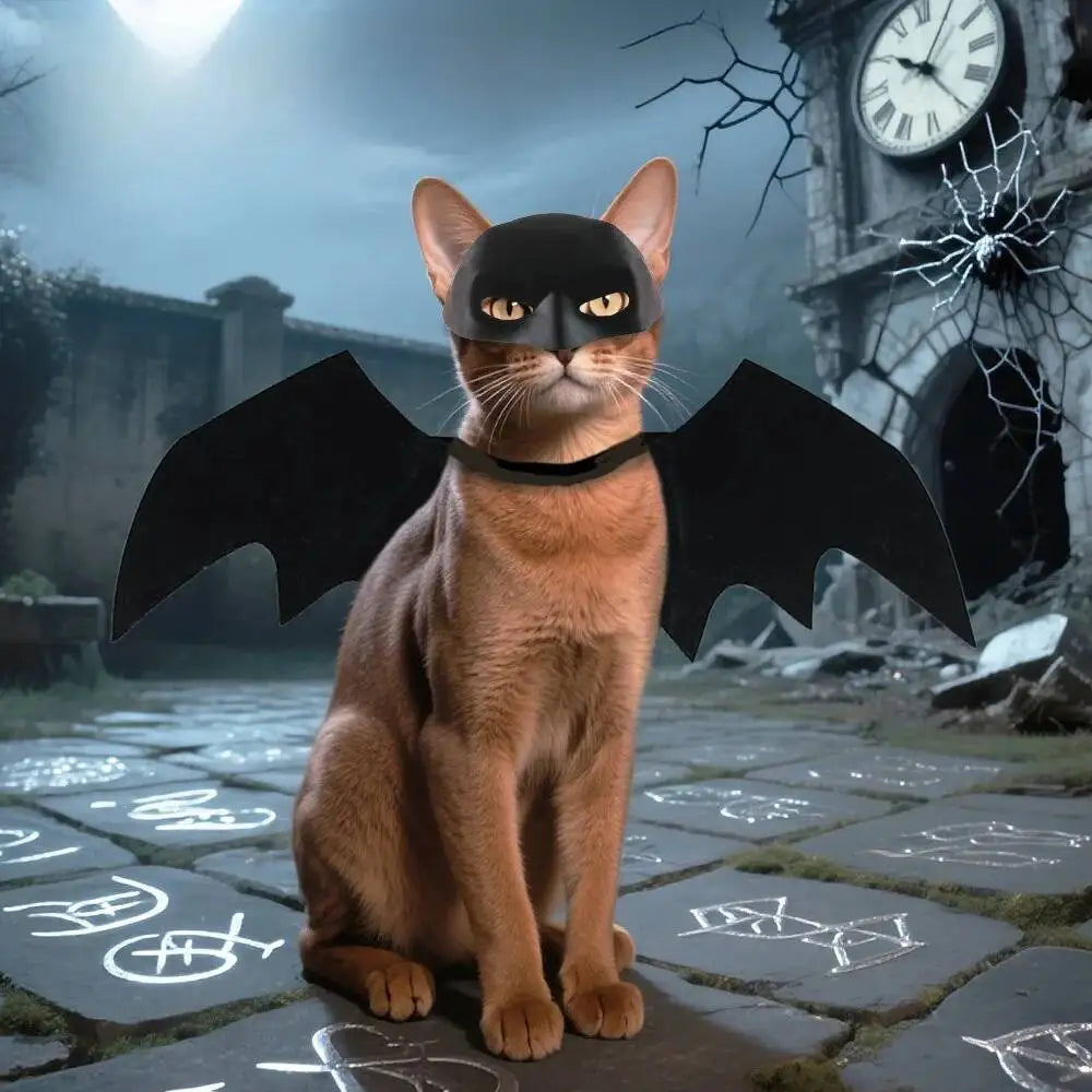Conjunto de disfraz de murciélago negro para mascotas de Halloween con ala de máscara para gatos, perros, Cosplay creativo, suministros para fiesta de Halloween para mascotas