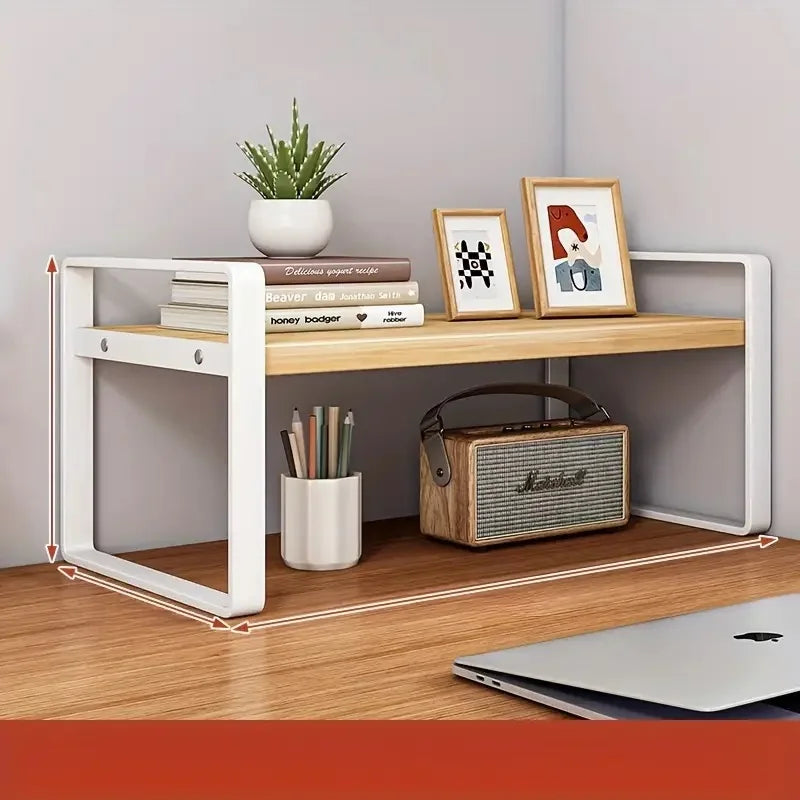 LUSQI-estante de 2 niveles para almacenamiento de escritorio, estantería de escritorio para estudiantes, estantes, escritorio para ordenador de oficina, gabinete escalonado, soportes de almacenamiento para el hogar