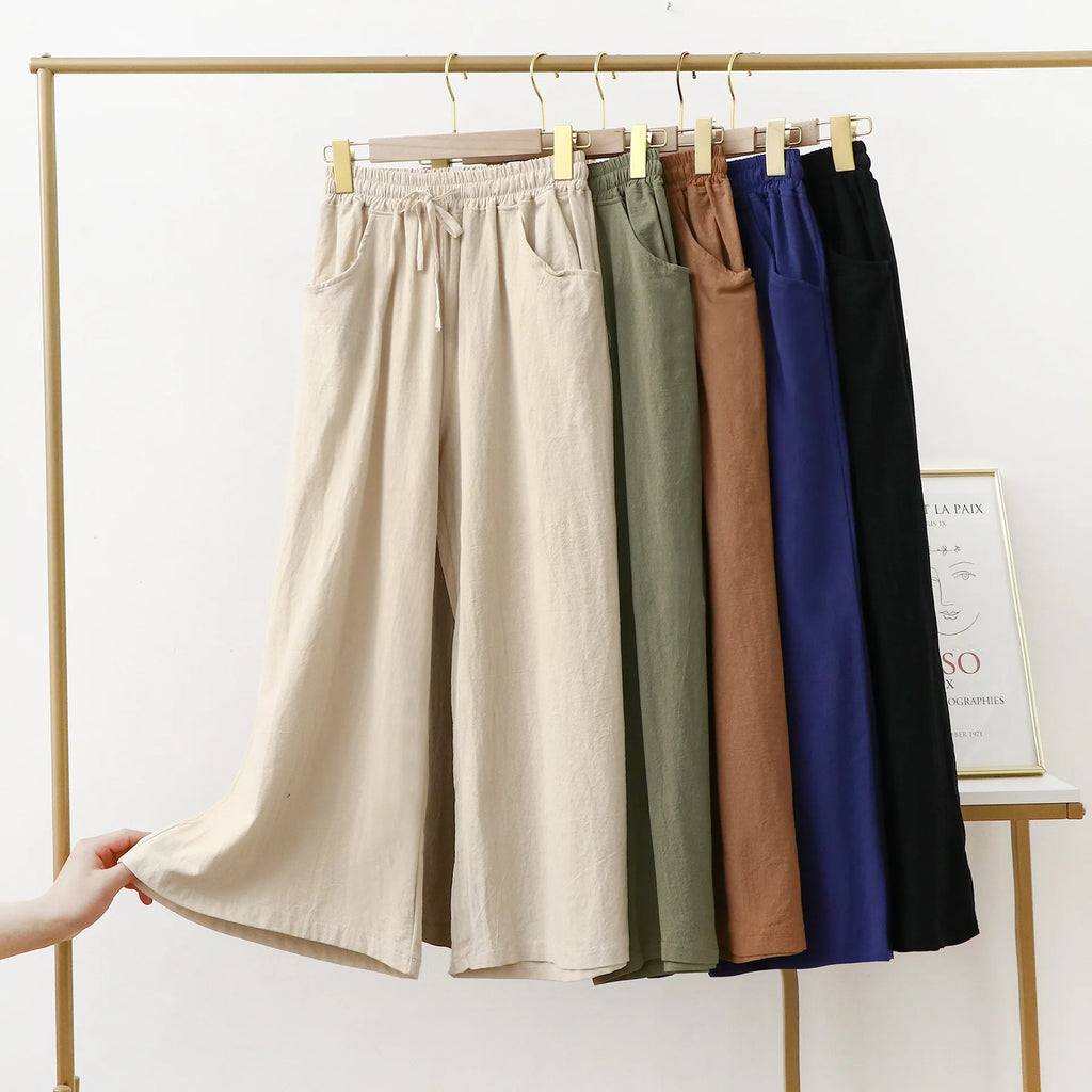 Pantalones De Mujer, nuevos Pantalones De pijama De lino y algodón para Mujer, Pantalones De pierna ancha, ropa De dormir femenina, pantalón para casa para primavera, verano y otoño