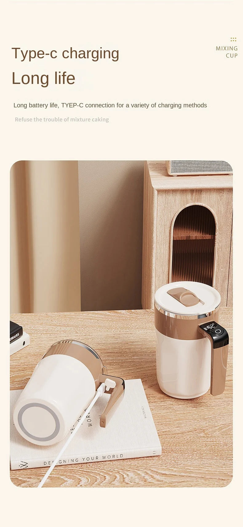 Taza mezcladora de 400ML, taza de café con pantalla LED de temperatura, taza autoagitadora de café y leche con rotación magnética de acero inoxidable 316