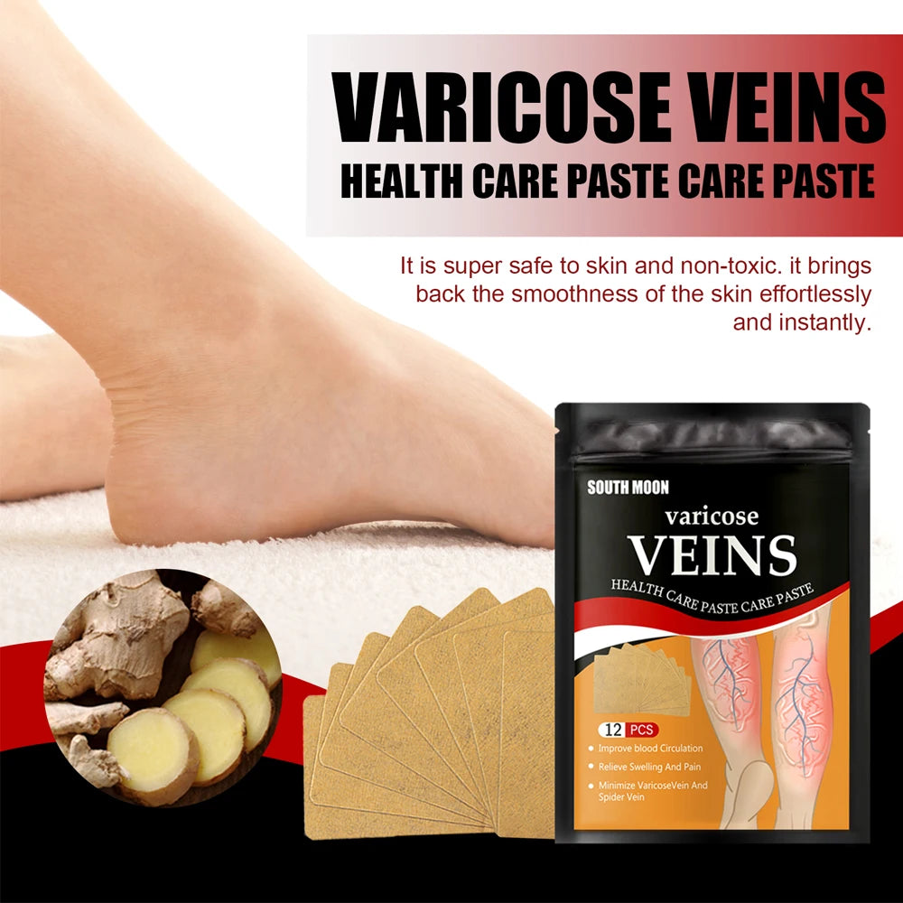Parche para tratamiento de venas varicosas, yeso para hinchazón dolor de piernas, promueve el metabolismo, promueve la circulación sanguínea suave, Unisex, 12/24 unidades