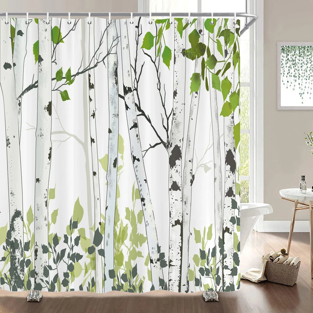 Cortinas de baño de flores, pájaros y plantas europeas, cortina de ducha impermeable, decoración de baño con impresión 3D con gancho, pantalla de baño