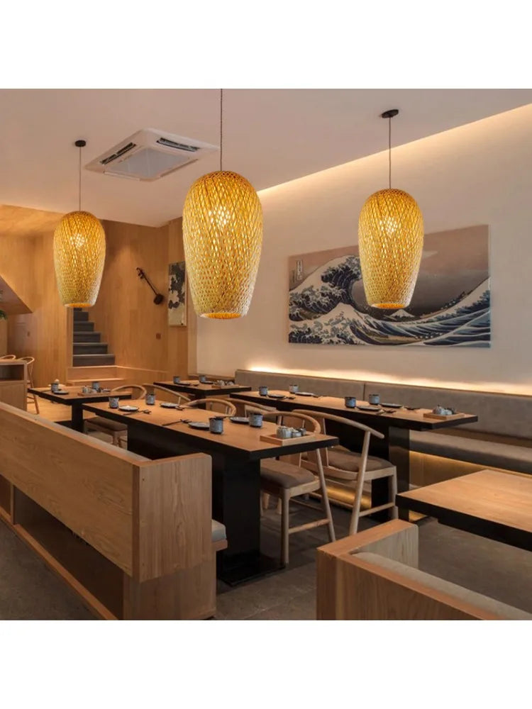 Lámparas colgantes tejidas a mano de estilo chino, 18/19/30cm, accesorios de iluminación para decoración del hogar y restaurante, lámpara colgante de bambú