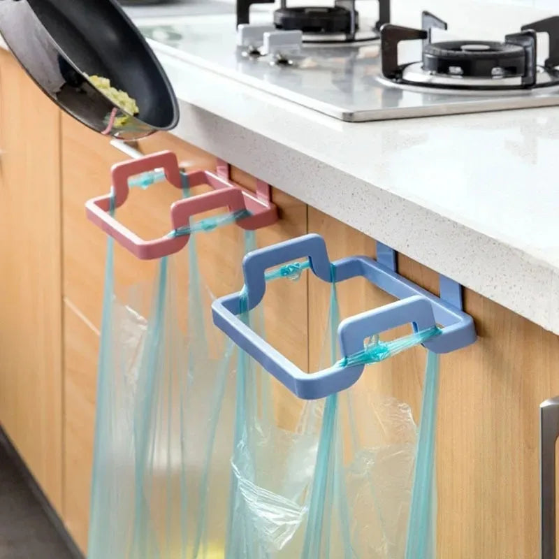 Estante de basura, soporte para bolsa de basura, puerta trasera de armario, bolsa de basura para cocina, organizador de cocina colgante para armario