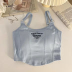 Top corto Y2K para mujer, camiseta sin mangas ajustada con dobladillo, informal, Sexy, ropa de calle blanca, camisetas sin mangas con letras y almohadilla，top mujer tops for women 2023，women's tops tees top y2k