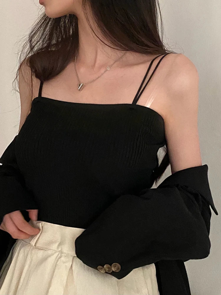 2025 Tops cortos informales con cuello Halter para mujer, camisola sin mangas con tirantes y espalda descubierta, camiseta sin mangas ajustada y sólida, chaleco recortado de tubo para mujer
