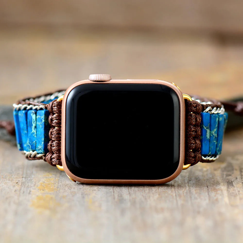 Correa de reloj Aple de piedra Natural, pulsera de pulsera con cuentas bohemias de 38mm/45mm para reloj inteligente Iwatch Series 7, accesorios