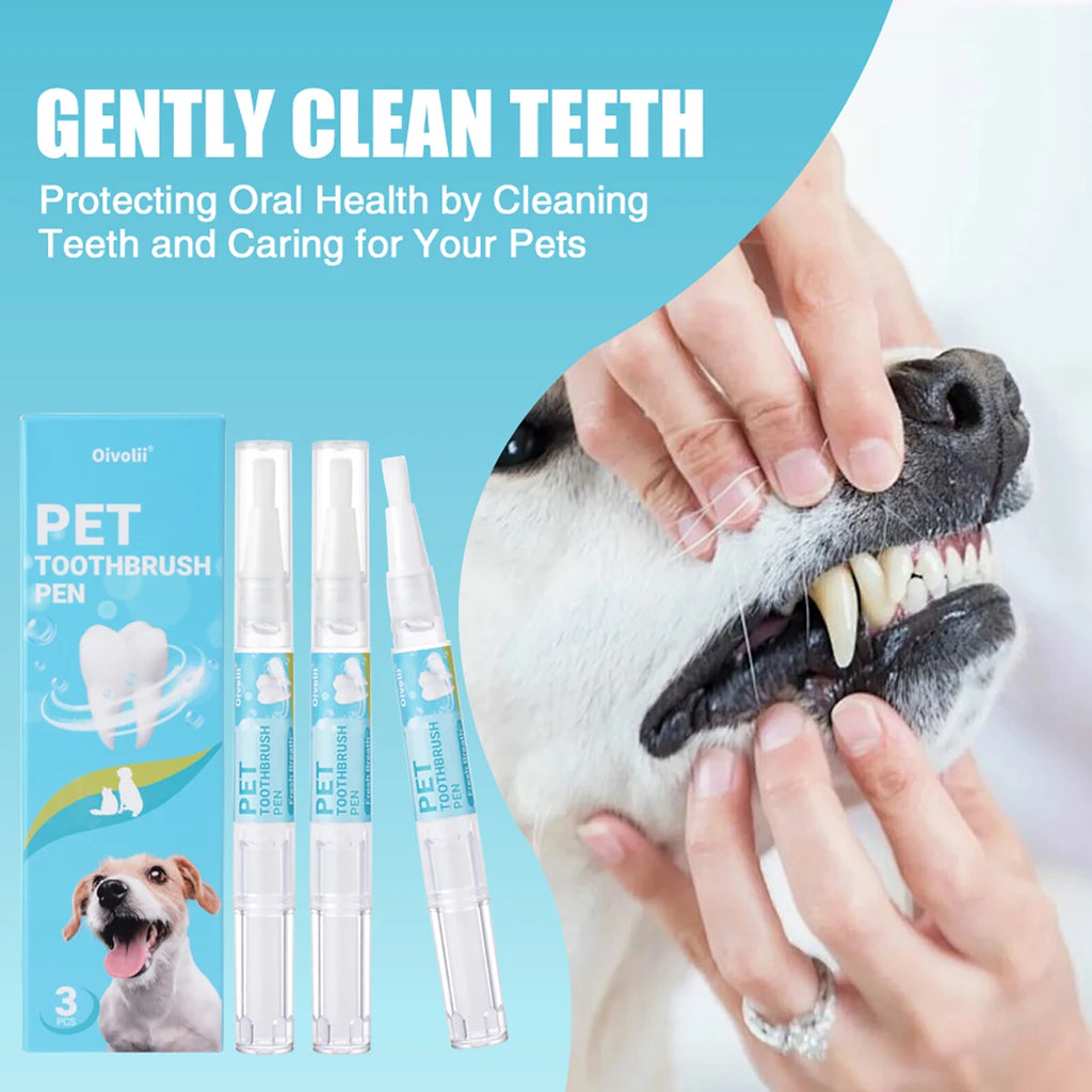 Lápiz Limpiador Dental para Mascotas con Cepillo Suave y Gel Dental para Perros y Gatos, Control de Sarro, Aliento Fresco, Calma las Encías, Fórmula Suave, 3 Unidades por Caja