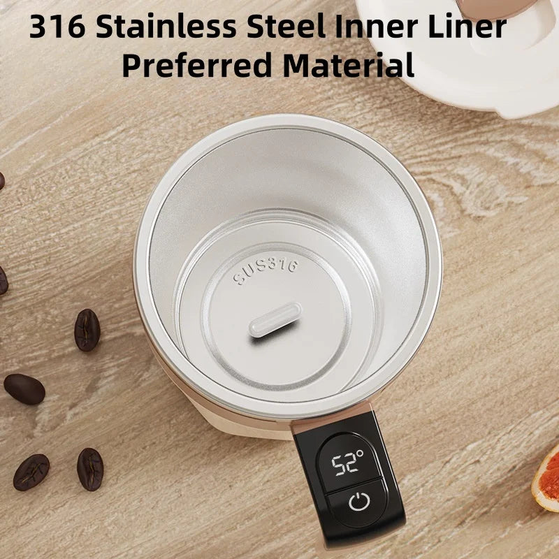 Taza mezcladora de 400ML, taza de café con pantalla LED de temperatura, taza autoagitadora de café y leche con rotación magnética de acero inoxidable 316