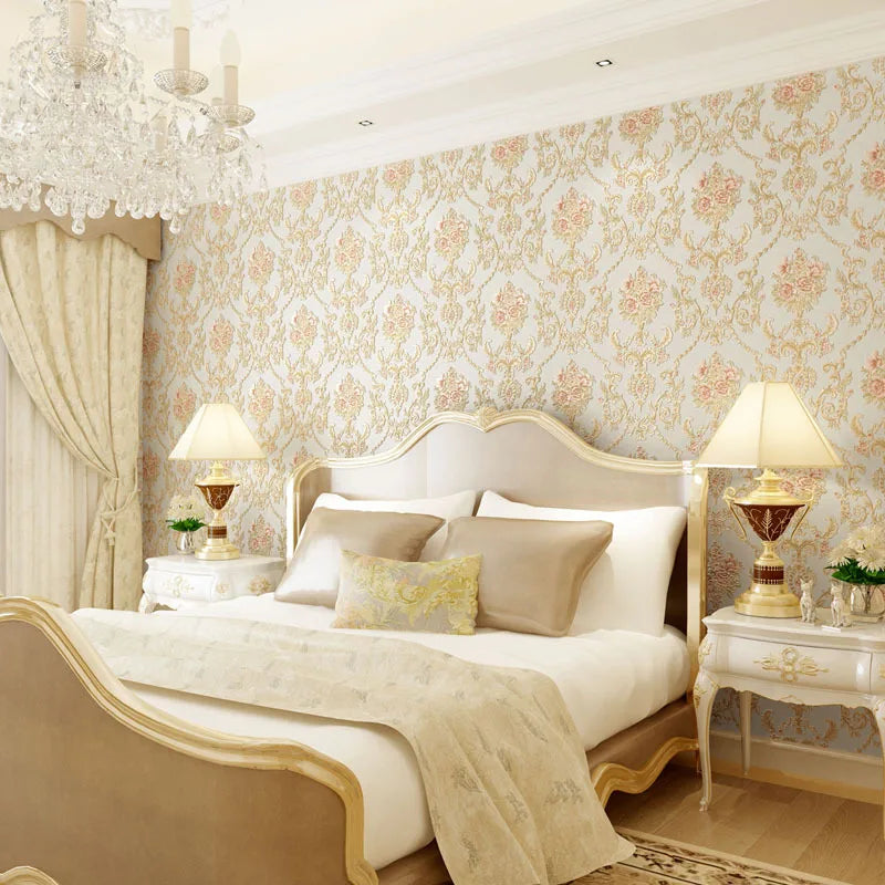 Papel tapiz europeo autoadhesivo flor pastoral pegatinas de pared de lujo autoadhesivo dormitorio sala de estar pared de fondo del hogar wal