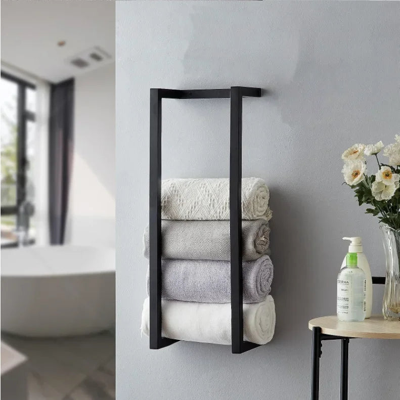Toallero de baño, estante de almacenamiento de toallas de baño, rollo de toalla de baño de Hotel, estante de papel, colgante de pared negro de acero inoxidable de doble uso
