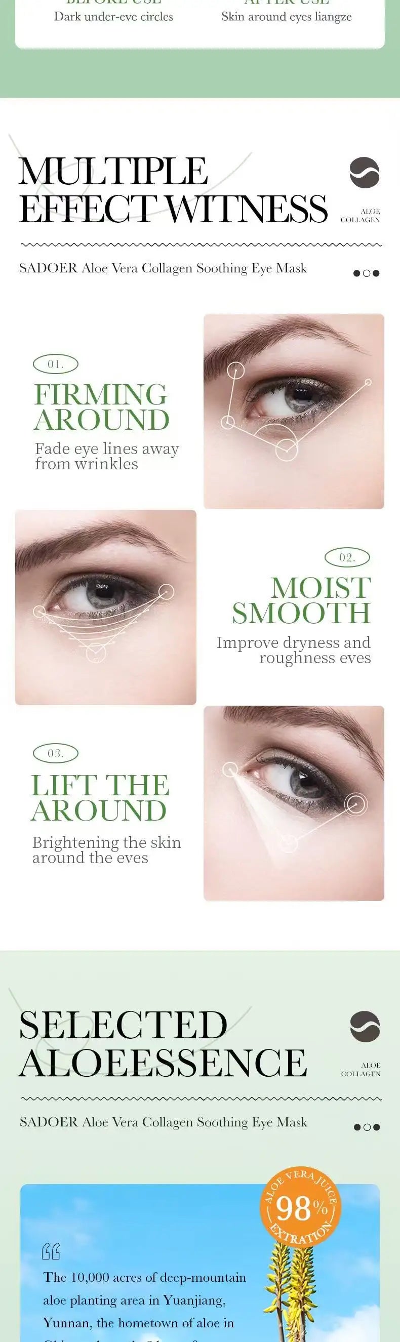 Mascarilla de colágeno de Aloe Vera para ojos, 60 uds., eliminación de ojeras, bolsas para ojos, parches hidratantes reafirmantes para ojos, productos para el cuidado de la piel